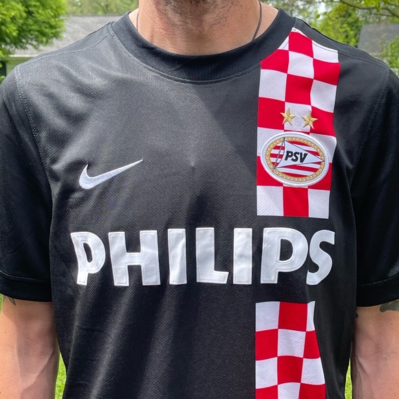 Nike PSV Eindhoven Football 2009-10 Away Kit Black Red Checkered Soccer Jersey M - Picture 3 of 9
